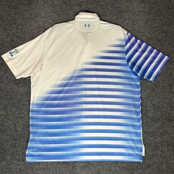 Under Armour Shirt Mens L Blue HeatGear Loose Performance Short Sleeve Striped - Picture 6 of 9